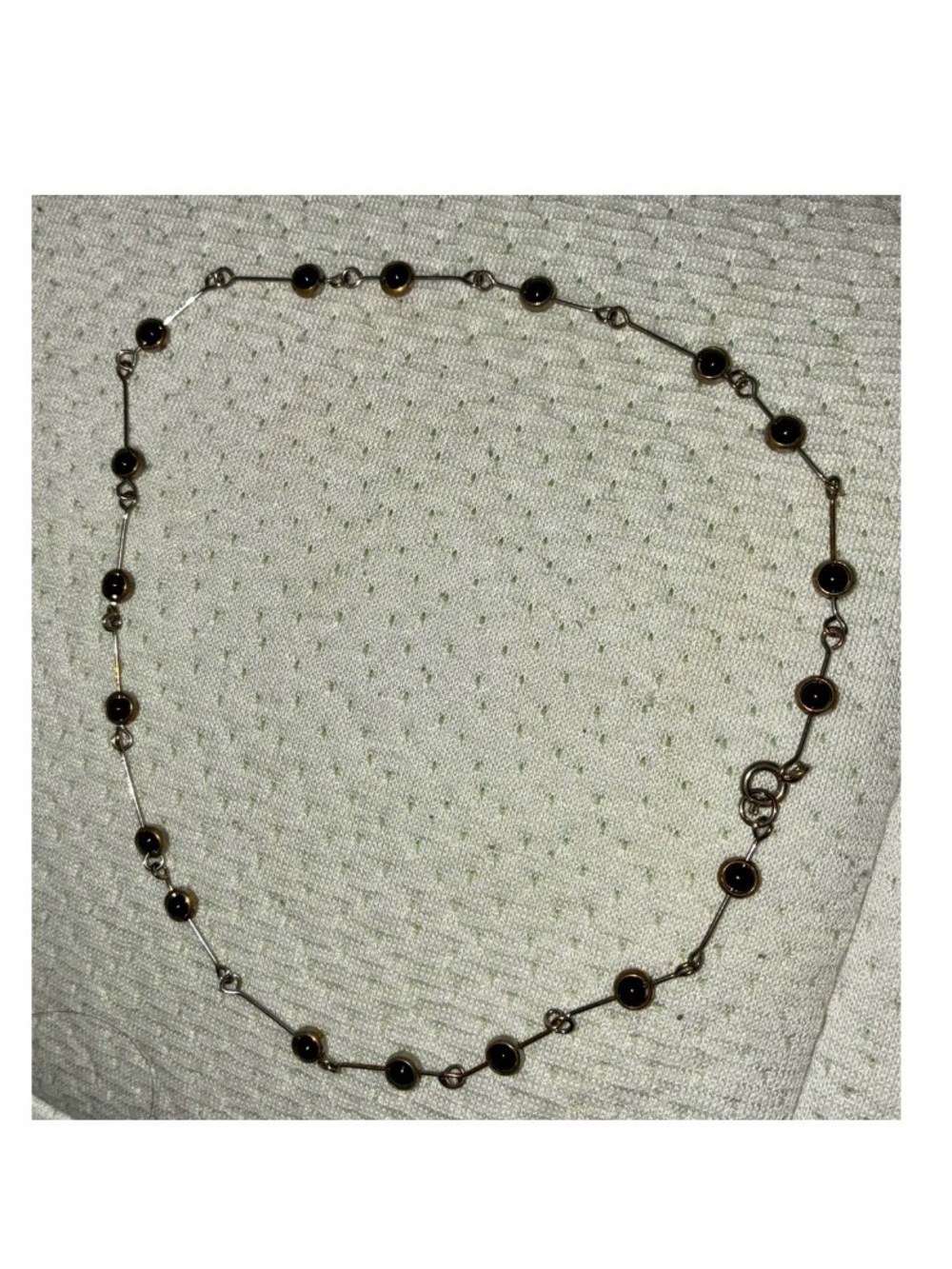 VINTAGE SILVER TONED CHOKER OR BRACELET WITH BLACK STONE ACCENTS!